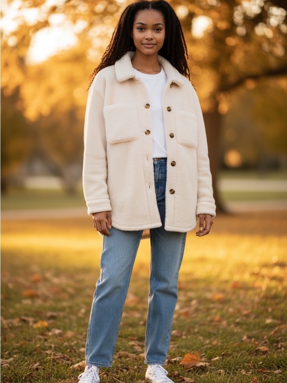 Old Navy Cream Teddy Shacket with Front Pockets